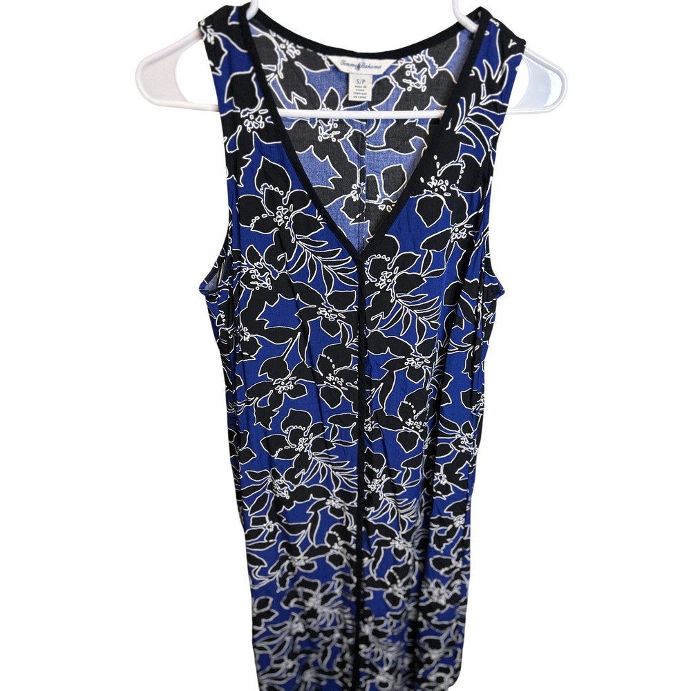 Tommy Bahama Dress Women S Blue Floral V-Neck Sleeveless High-Low Rayon Midi